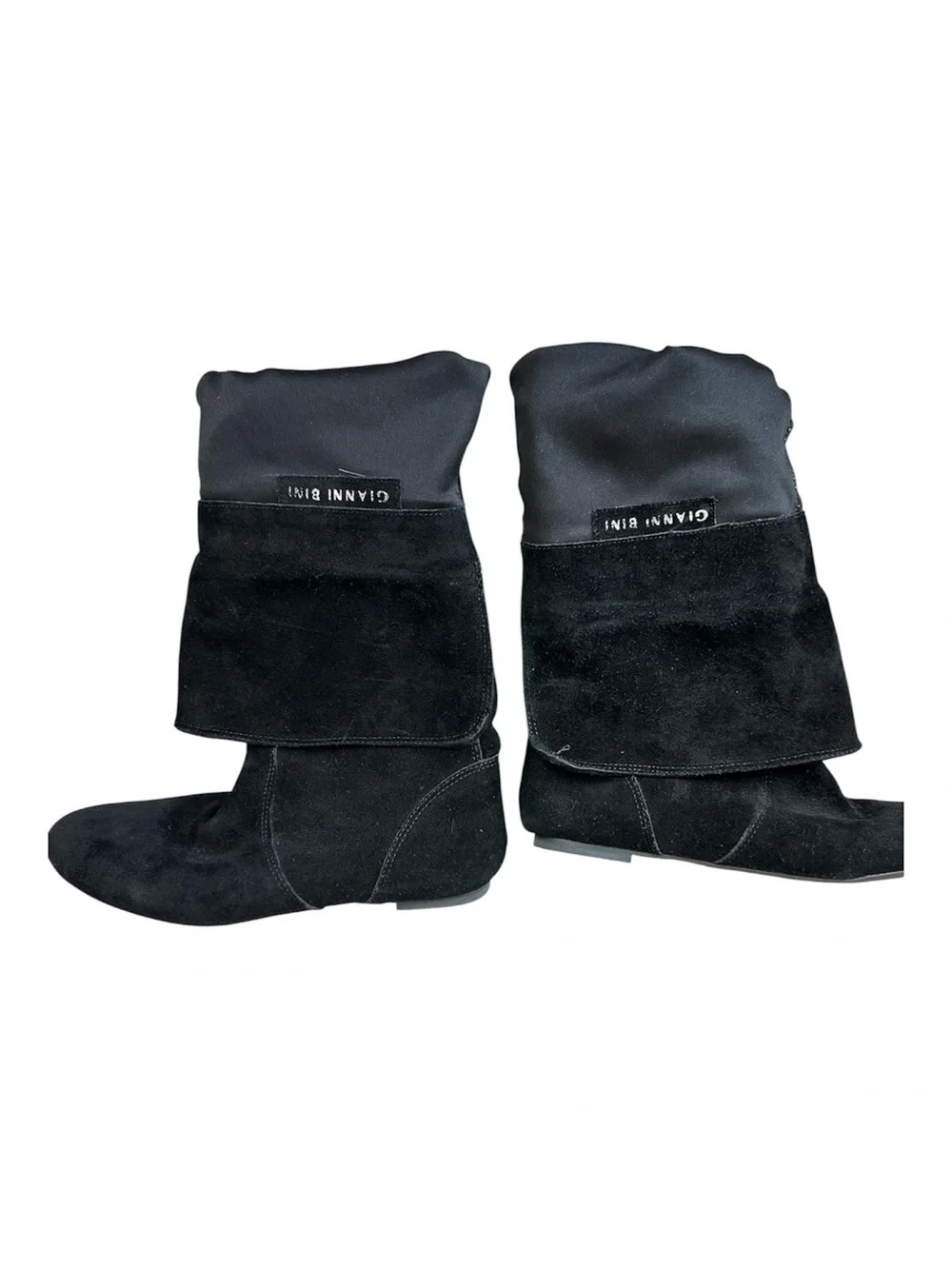 GIANNI BINI Women’s Black Suede Knee-High Cuffed Boots Flats Size 7.5M